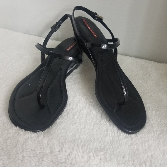 PRICE DROP-Vintage Prada Black Patent leather wedge sandals - Picture 1 of 9